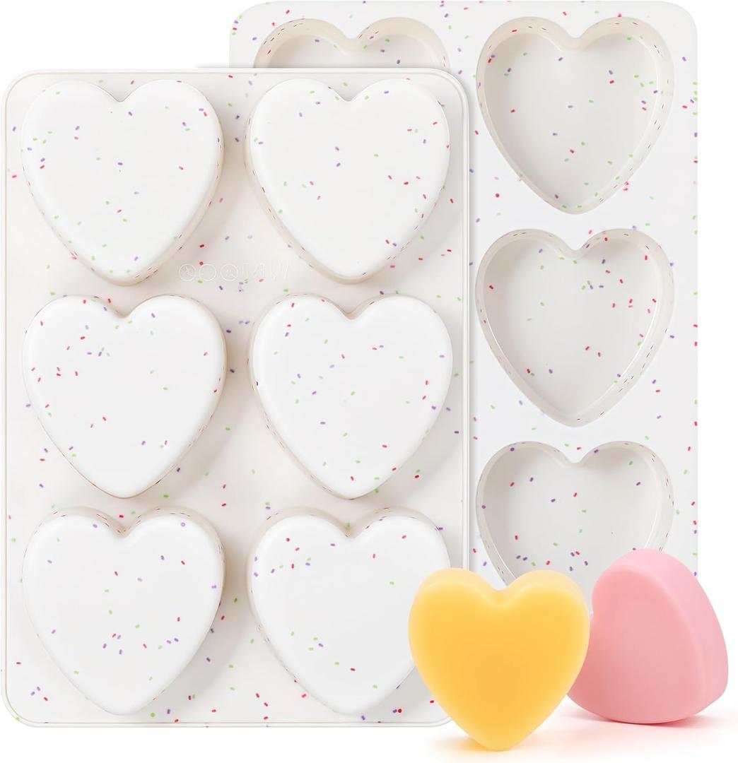 3 Inch Large Heart Shaped Silicone Molds for Chocolate, Candy, Cake, Soap (Set of 2, Cream)