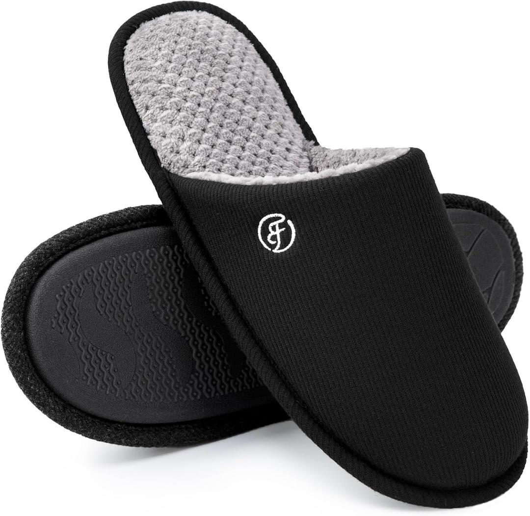 EverFoams Men's Cotton Knit Slippers Lightweight Memory Foam Indoor House Shoes with Anti-Skid Sole (11-12)