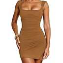 SHESEEWORLD Women's Sexy Summer Sleeveless Tie Waist Back Square Neck Backless Slit Hem Ruched Bodycon Mini Tank Dress Black : Clothing, Shoes & Jewelry S