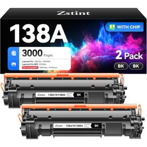 138A W1380A Black Toner Cartridge set 2-Pack High Yield with Chip Replacement for HP 138A W1380A 138X W1380X Cartridge Compatible with HP Laser Jet Pro 3001dw 3001fdw MFP 3101fdw Series Printer Toner