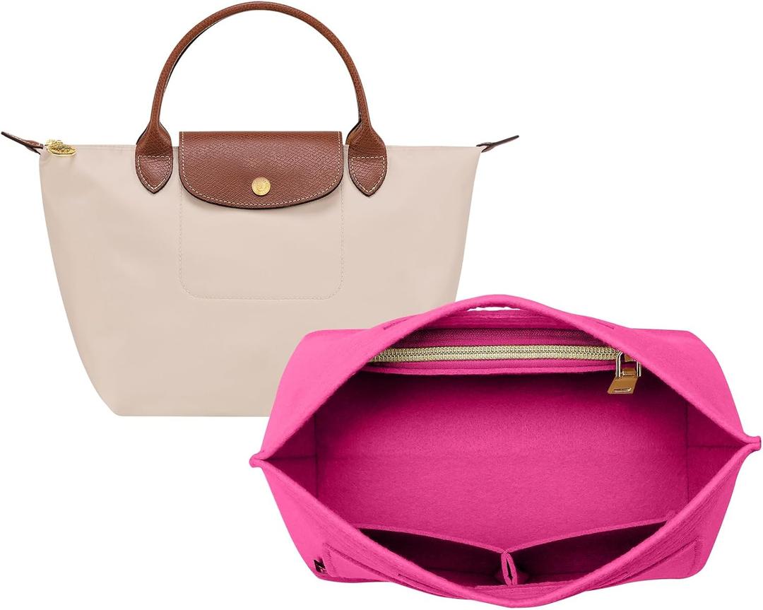 OPPOSHE Purse Organizer Insert for Longchamp Le Pliage, Premium Felt Long Champ Bag Handbag Women, Tote Organizer Insert with 6 Compartments (Small, Rosy) (S-7.9*5.5*6.5in)