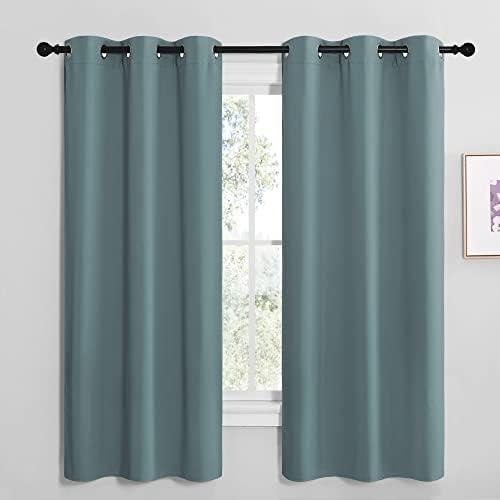 NICETOWN Modern Blackout Curtains Noise Reducing, Thermal Insulated and Privacy Room Darkening Drape Panels for Boy's Guest Room Door Small Short Window (Greyish Blue, 2 Panels, W42 x L68 -Inch)