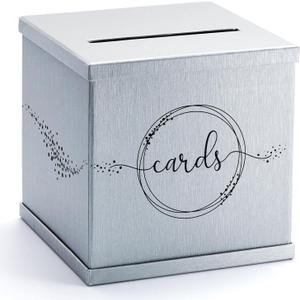 Silver Card Box, Large 10 Gift Card Holder, Gray & Black Envelope Box, Wedding Reception, Funeral, Birthday, Graduation Party, Retirement, Quinceanera, Sweet 16, Bridal & Baby Shower, Money Basket