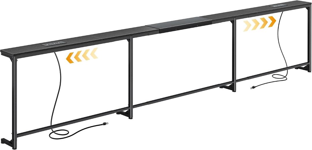 Huuger 110.2-133.8'' Extendable Behind Couch Table with Outlets, Black, 110.2- 133.8"W x 29.5"H