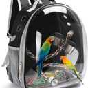 Bird Backpack Carrier, Travel Bird Cage for Small Medium Size Parrot Parakeet Budgies Cockatiel, Portable Clear Bubble Window Bag with Stainless Steel Tray Food Bolw Standing Perch (Black)