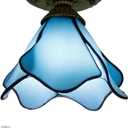 Tiffany Style Ceiling Lighting Fixtures, Antique Flower Flush Mount Ceiling Light, Stained Glass Light for Hallway Bedroom in Blue