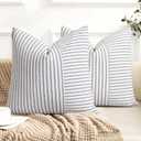 YCOLL Farmhouse Pillow Covers 18x18, Modern Accent Square Throw Pillow Covers Set of 2, Blue and Beige Striped Patchwork Linen Decorative Pillows Cushion Covers for Couch Chair Bedroom Home Decor