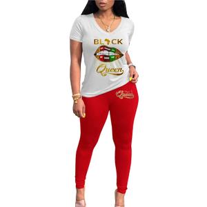Lounge Sets for Women 2 Piece Summer Casual Jogger Workout Outfits Short Tops Long Pant Sweat suit leggings set (XX-Large, Red Lip Print)
