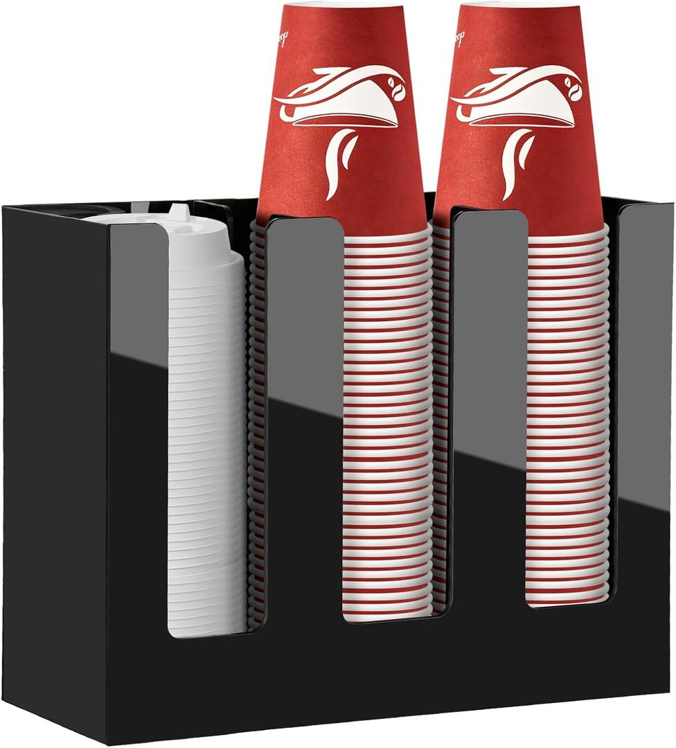 MYITYARD Coffee Cup Holder, Cup and Lid Organizer fits 5 to 16 oz Disposable Paper & Plastic Cups, Cup Dispenser Countertop, Acrylic Cup Storage for Home, Kitchen, Office (4 Compartment)