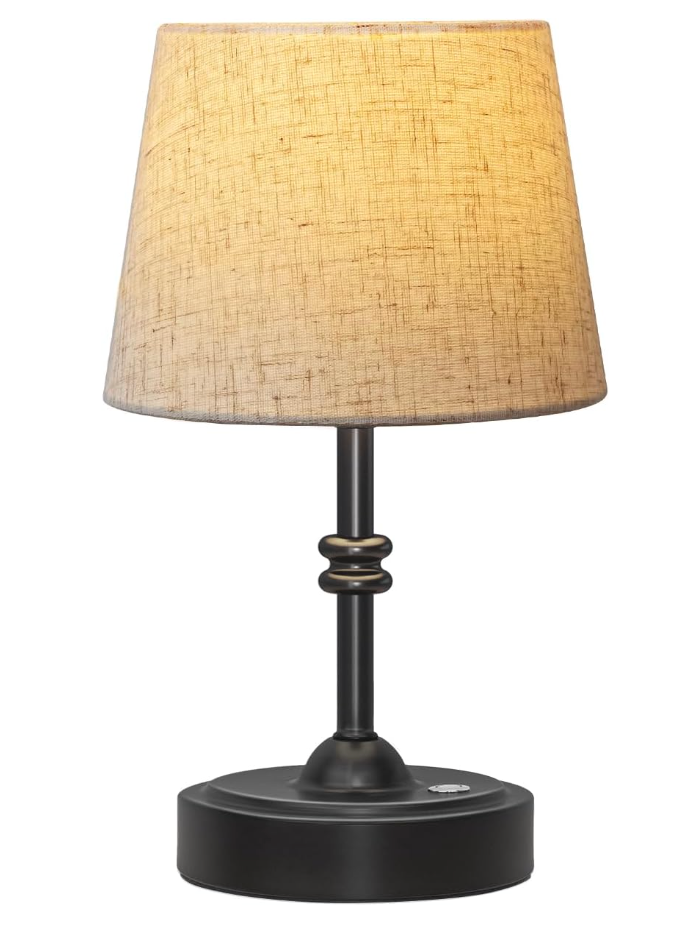 2 Beige Lamps,  Small Cordless Lamp, Battery Operated Table lamp Dimmable, 4000mAh Rechargeable, Touch Bedside Lamp with Beige Linen Shade