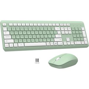 Wireless Keyboard and Mouse Combo, Full-Size Silent Ergonomic Keyboard and Optical Mouse, Long Battery Life, 2.4G Lag-Free Mice Keyboard for Computer,Mac,Laptop,PC,Windows(Avocado Green)