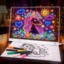 16.5" Led Drawing Board for Kids, Light Up Drawing Pad, Dry Erase Note Board with 12 Light Effects, Glow Doodle Board with 7 Markers | Screen-Free Creative Fun | Christmas Birthday Gift for Girls Toys