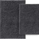 Bathroom Rugs Set 2 Piece Bathroom Mats Bath Rugs Non Slip Bath Rugs for Bathrooms, Thick Soft Chenille Rug Set, Bathtub Mats, Ultra Absorbent Bath Carpet, Shaggy Bathrooms Floor Mat, Deep Grey