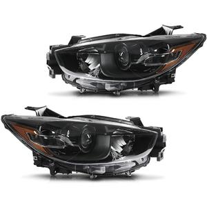 CHEDA Pair of Headlights Compatible with Mazda CX-5 (submodel: Grand Touring, GS, GT, GX, Sport, Touring) 2013-2016 Halogen Projector Factory Headlamp Clear Lens Black Housing Amber Reflector