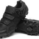 KESCOO Mens Mountain Bike Shoes with 2-Bolts SPD Cleats Included, Cycling Shoes with Quick Ratchet Buckle Indoor Outdoor Riding Biking (10, Black)