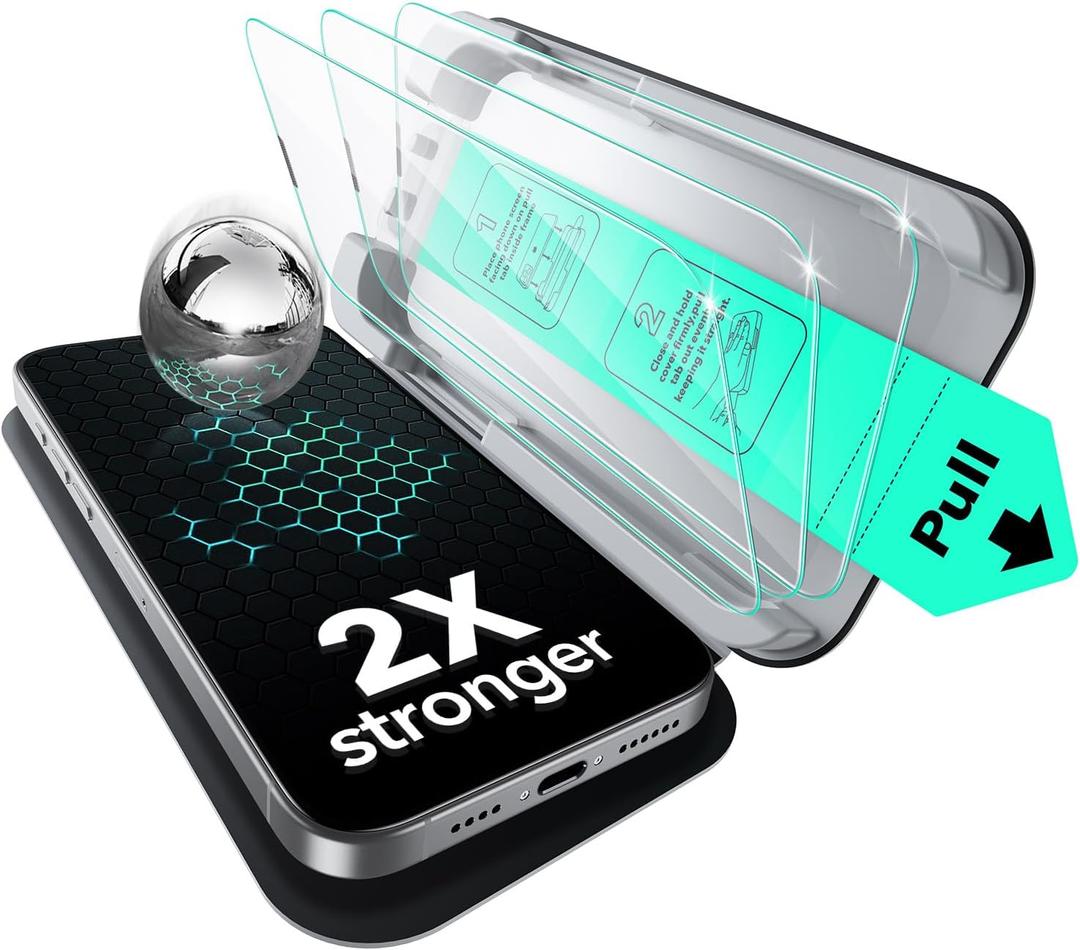 ESR 3 Pack for iPhone 14 Pro Screen Protector, Military Grade Shatterproof, 9H Hardness, Full Coverage Tempered Glass with UltraFit Tray