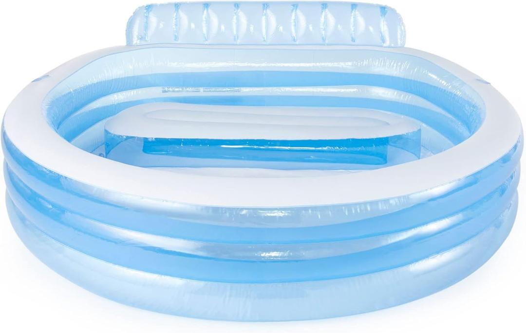 INTEX Swim Center Inflatable Family Lounge Pool: Built-In Bench Cup Holder 156 Gallon Capacity 90" x 86" x 31" Blue
