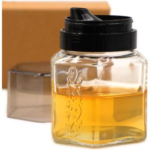 TOSSOW Glass Honey dispenser Oil Bottle Leakproof Condiment Container Oil Vinegar Cruet with Pourers and Funnel Olive Oil Carafe Decanter Non-Drip Spout for Kitchen Cooking 250ml/8.5oz Black