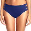 Zmart Women Standard Strappy Bikini Bottoms Full Coverage Bathing Suit Cutout Swim Low Rise Swimsuit Bottom (Large, Navy Blue)