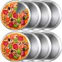 Thenshop 8 Pieces 12 Inch Pizza Pans Bulk Stainless Steel Sets Round Bakeware Pizza Trays for Oven Freezer Kitchen Baking Home Restaurant Picnics Safe Sturdy Reusable Easy Clean(Silver)