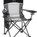 ALPHA CAMP Oversized Mesh Back Camping Folding Chair Heavy Duty Support 350 LBS Collapsible Steel Frame Quad Chair Padded Arm Chair with Cup Holder Portable for Outdoor (Black/Grey)