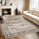 Gray Brown 5x7 Area Rugs for Living Room Washable Low Pile Soft Faux Fur Vintage Boho Carpet Rug Non Slip Sound Absorbing Geometric Floral Rug for Bedroom Office Patio Dining Room Kids Room,Hazel : Home & Kitchen