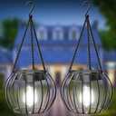 UBright Solar Powered Lights Outdoor Waterproof Hanging Lights for Outside 15" Metal Solar Lanterns Decorative Outdoor Garden Yard Patio Pathway Decor 2 Pack,Cool White (Large)
