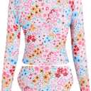 ZAFUL Womens Rash Guard Swimsuits Long Sleeve Sun Protection Bathing Suit Tropical Swim Shirts with Briefs Pink M