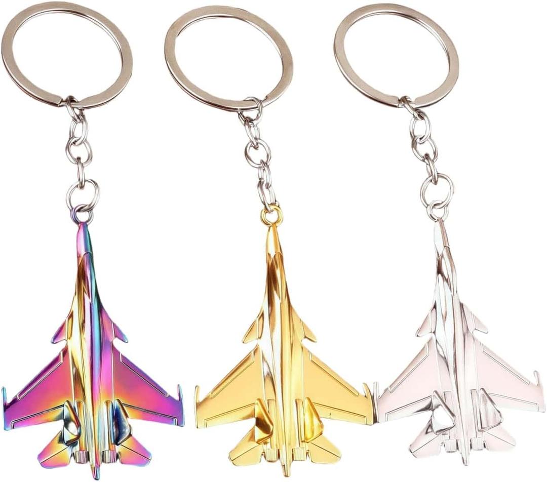 3 Pcs Set 3D Airplane keychain,Funny Helicopter Plane Pendant Charms Keychains Accessories Gifts For Car Key Ring,Backpacks (Fighter)