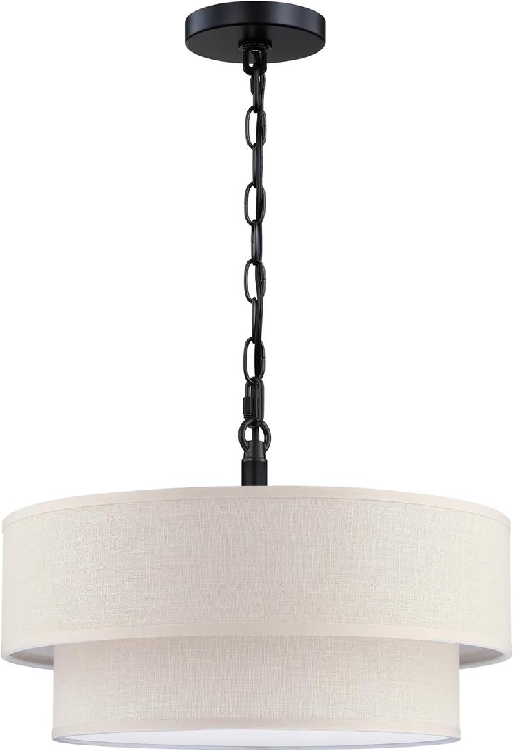 20" Linen Drum Fabric Modern Country Farmhouse Pendant Light