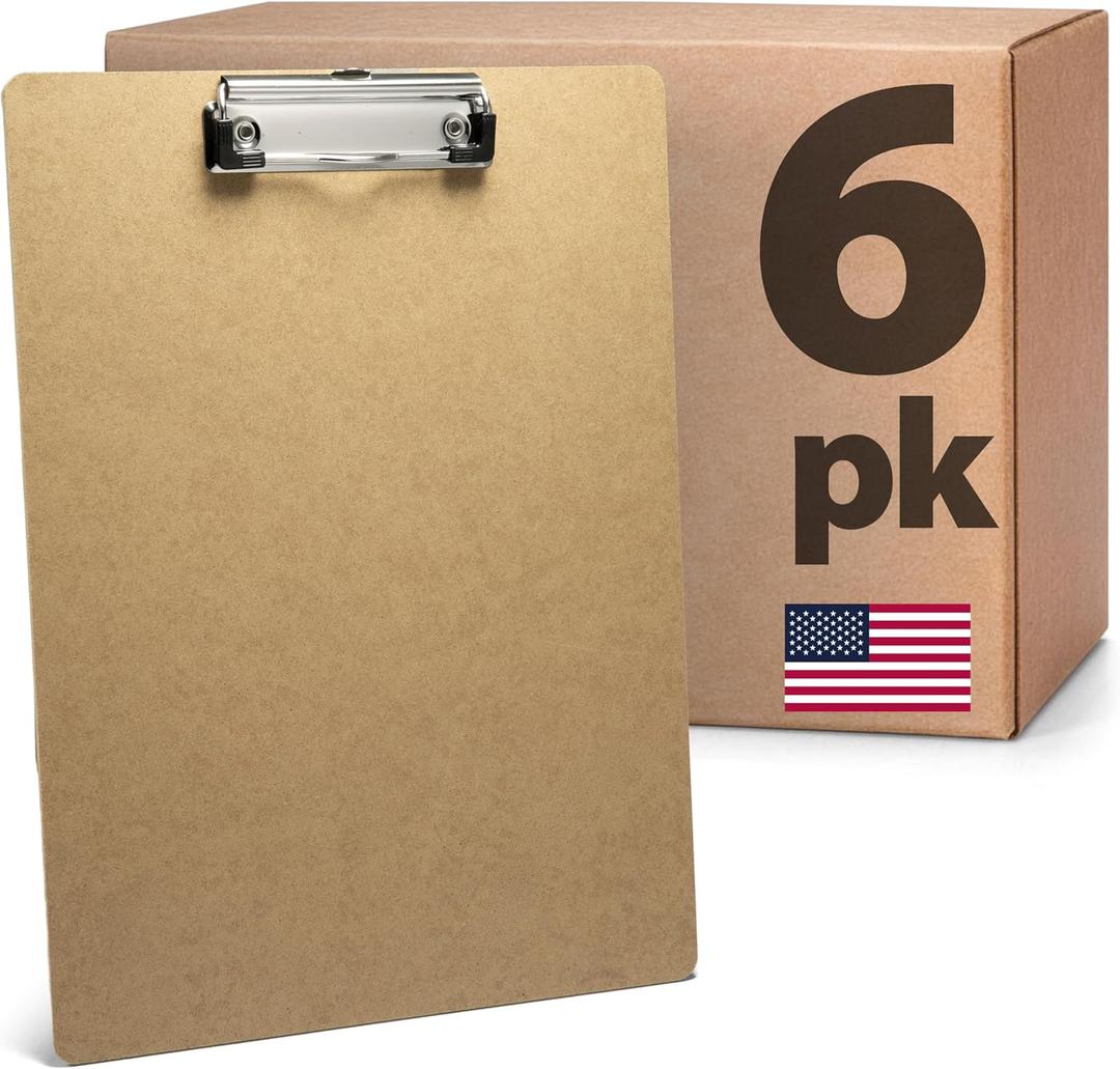 Officemate Recycled Wood Clipboards, Low Profile Clip, 6 Pack Clipboards, Letter Size (9 x 12.5 Inches), Brown (83806)