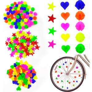 315 Pcs Bike Wheel Spokes Beads, Children's Plastic Clip Beads Bicycle Bike Spoke Decorations, Colorful Round Bike Spokes Accessoriess Wheel Decorations Covers (Assorted Colors and 3 Shapes)