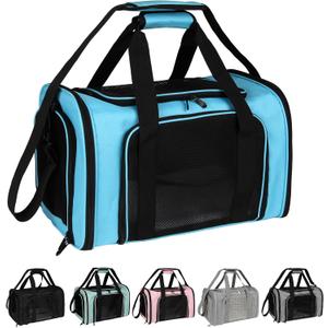 Top tasta Cat Dog Carrier Case Soft Sided Pet Carrier, Collapsible for Small Medium Animal Kitten Puppy Up to 30Lbs, Airline Approved Carrier Open and 4 Ventilated Mesh Windows (Inches20*13 * 13 Blue)