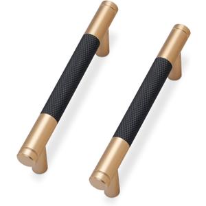 10 Pack Matte Black and Champagne Bronze Cabinet Pulls knurled 3-3/4 Inch Hole Centers Kitchen Cabinet Handles Drawer Pulls Cabinet Hardware