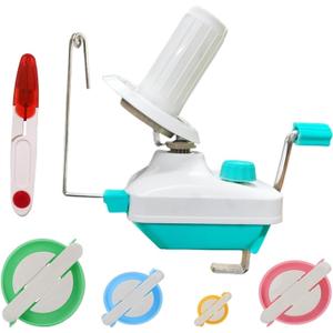 Yarn Ball Winder, Weaving Ball WinderNeedle Craft Yarn Ball Winder Hand Operated Sturdy with Metal Handle and Tabletop Clamp, with 4 Size Pom Pom Makers+1PS Scissors