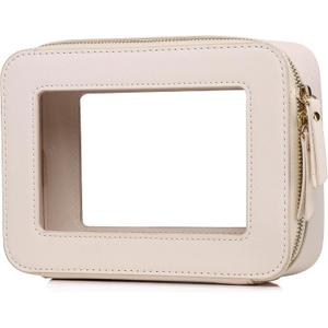 Clear Makeup Bag Women's Waterproof Travel Cosmetic Case and Toiletry Bag Portable Makeup Organizer Bag Car Essential with Zipper (Beige, M)