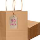 qiqee 50-Packs Brown Paper Gift Bags with Handles Bulk 11"x8.3"x4.3" Medium Size Paper Bags