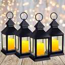 4 Pcs Lanterns Decorative 11.4 Inch Ramadan Eid Vintage Tall Lanterns Hanging with Flashing LED Pillar Candles Battery Operated Candles Waterproof for Ramadan Wedding Outdoor Decor