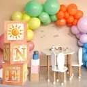 Honoson 3 Pcs First Trip Around The Sun Birthday Decorations for Boy Girl, One Balloon Boxes for 1st Birthday, Cake Smash Backdrop Baby Shower Photo Prop Supply