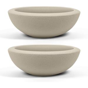 ARBORA 26" Santorini Bowl 2-Pack with Classic Cream Finish - Polyresin Indoor and Outdoor Planter2, Durable, Weatherproof, Lightweight, Large Plant Pots for Patio, Garden, Deck, Entryway
