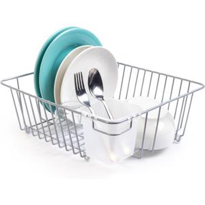 Smart Design Dish Drainer Rack - Small - in Sink or Counter Drying - Steel Metal Wire - Cutlery, Plates, Dishes, Cups, Silverware Organization - Kitchen (Silver - 14 x 5.5 Inch)