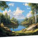 Tarfupth Large Green Forest Wall Art for Living Room Trees and Blue Lake Pictures Landscape Mountain Artwork for Bedroom Office Canvas Prints Ready to Hang 20"x40"