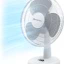 Comfort Zone 12" Table Fan with Adjustable Tilt, Wide Area Oscillation, Quiet Air Circulator Fan For Bedroom, 3 Speed Desktop Fan for Home Office, Push Button Controls, White