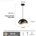 Modern Wave Pendant Light, 11" Black and Gold Dome Shade, LED Ceiling Light Fixture with Globe Bulb, Contemporary Hanging Light for Kitchen, Dining Room, Bedroom (2 Pack), 11" Diameter-2 pack
