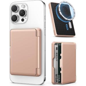 BXYJY for MagSafe Phone Wallet, Magnetic Card Holder(45 Card), RFID Blocking, Builtin Mirror, Men Women Wallet for iPhone 16/15/14/13/12 Series or Magnetic Case, Not for iPhone 13/12 Mini, Rose Gold