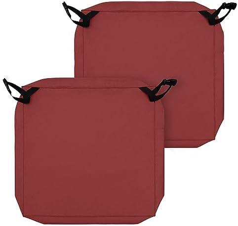Easy-Going Waterproof Patio Seat Cushion Covers 24x22x4 inch 2 Pack Replacement Non-Slip Outdoor Cushion Slipcover with Zipper and Adjustable Straps for Outdoor Furniture, Covers Only, Red