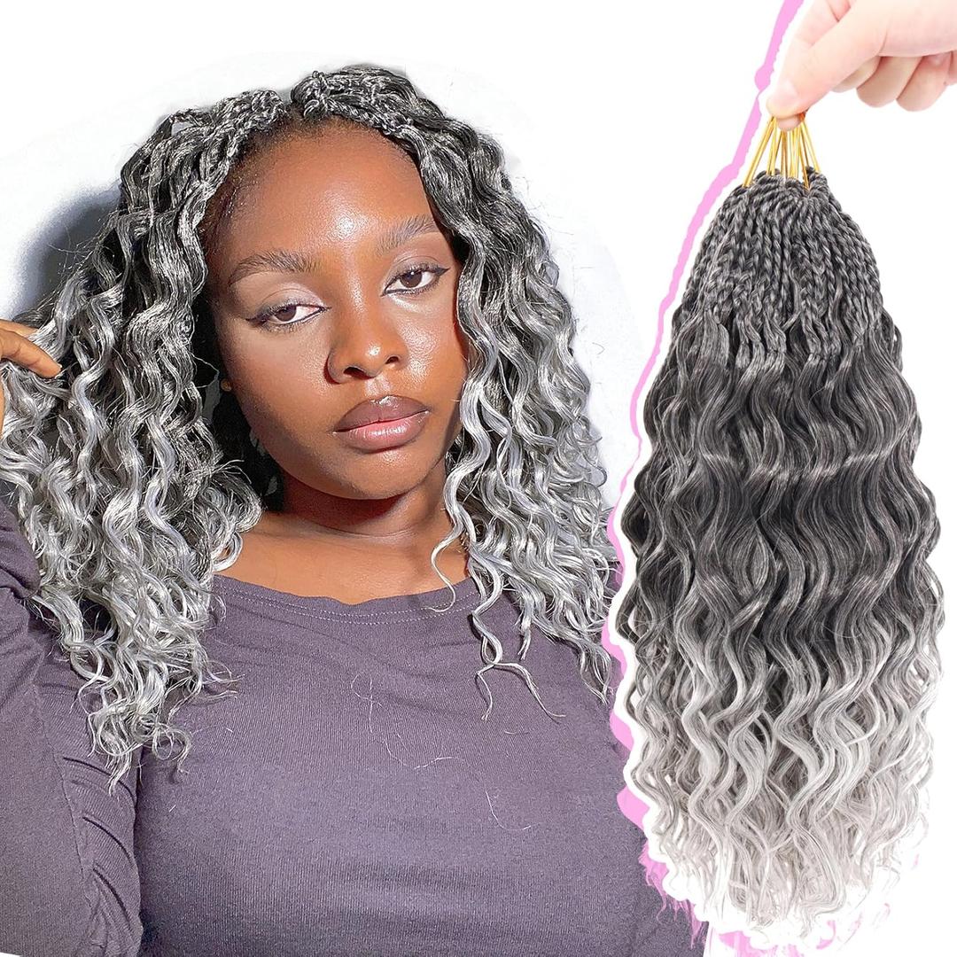 Gowit Pre Looped Deep Wave Crochet Hair 14 Inch 7 Packs Short Curly Ombre Grey Pre Twisted Ocean Wave Deep Twist Crochet Braids Synthetic Braiding Hair for Black Women