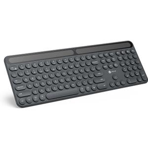 iClever Solar Bluetooth Keyboard, Wireless Keyboard with Solar & Indoor Light Charging, Full Size Keyboard with Numeric Keypad, Multi-Device Bluetooth Keyboard for Mac, Windows, Laptop, PC