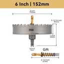 CENYB 6" (152mm) Tungsten Carbide Tipped Hole Saw with 2Pcs Titanium-Plated Pilot Drill Bits for Hard Metal,Stainless Steel,Iron,Aluminum Alloy,Wood and Plastic