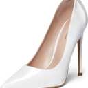 GENSHUO Women's 4.7 Inch Pumps Pointy Toe Stiletto Sexy High Heels Work Party Wedding Shoes (8, White Patent)